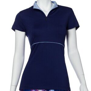 EP Pro NY Cap Sleeve Piping Trim Convertible Zip Collar Women's Golf Shirt (LG)